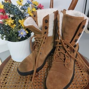 Marc Fisher Brown Lace Up Boots with Shearling